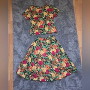 Counterparts VTG 80s Vibrant Floral Ensemble Skirt Set 8 Petite Cottage Retro